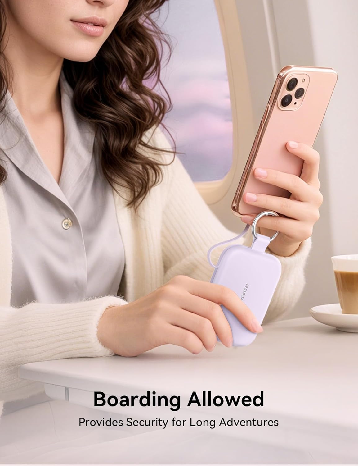 Portable Charger, 5000Mah Portable Charger Power Bank with Built-In Cables, Travel Keychain Charger Battery Pack for Iphone 17/16/15/14/13/12, for Airpods 2/3/4/Pro, Pink