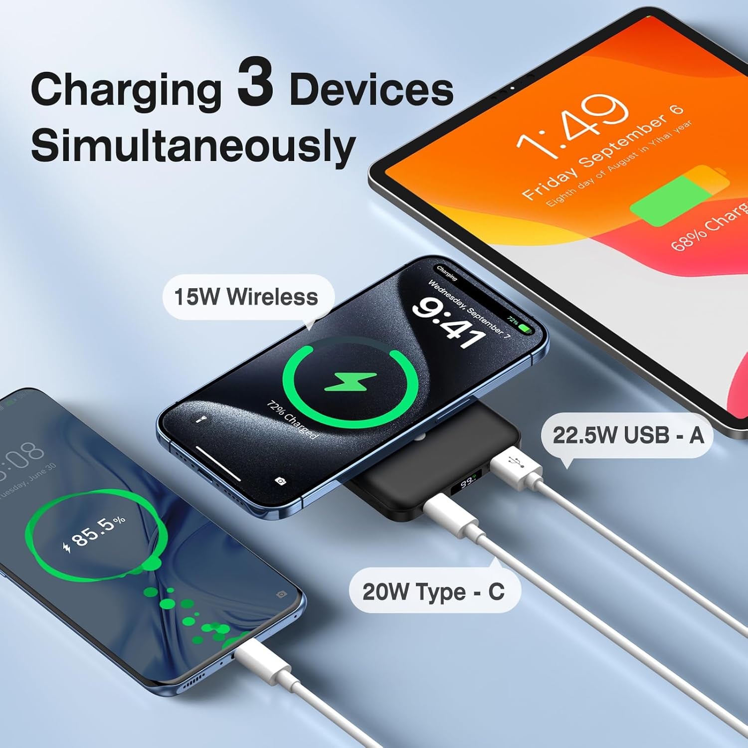 for Magsafe Portable Charger, 10000Mah Magnetic Power Bank 22.5W Fast Charging, Mini Battery Pack Wireless with LED Display&Foldable Stand for Iphone 17/16/15/14/13/12 Series (Obsidian Black)