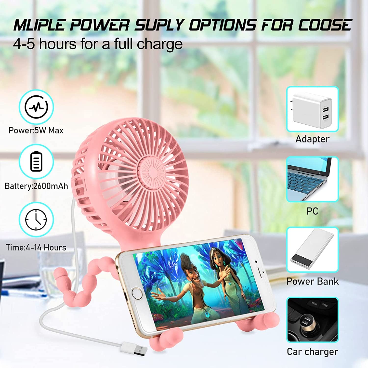 Pink portable fan