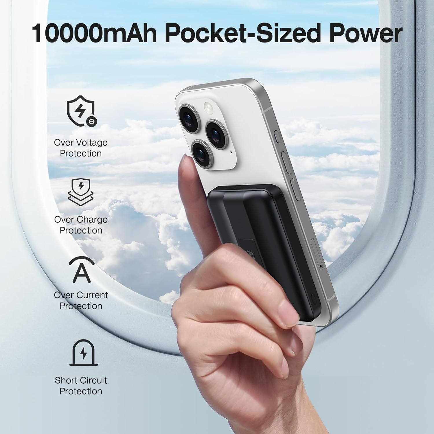 for Magsafe Portable Charger, 10000Mah Magnetic Power Bank 22.5W Fast Charging, Mini Battery Pack Wireless with LED Display&Foldable Stand for Iphone 17/16/15/14/13/12 Series (Obsidian Black)