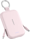 Portable Charger, 5000Mah Portable Charger Power Bank with Built-In Cables, Travel Keychain Charger Battery Pack for Iphone 17/16/15/14/13/12, for Airpods 2/3/4/Pro, Pink