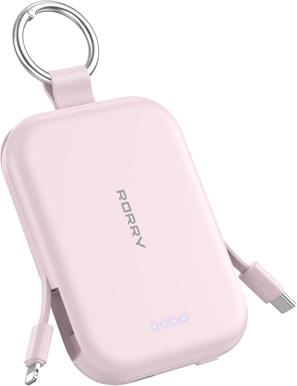 Portable Charger, 5000Mah Portable Charger Power Bank with Built-In Cables, Travel Keychain Charger Battery Pack for Iphone 17/16/15/14/13/12, for Airpods 2/3/4/Pro, Pink